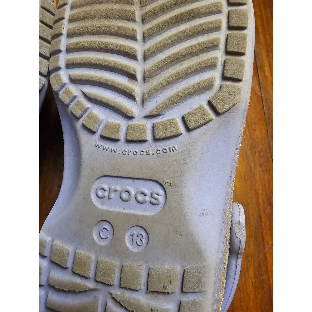 Crocs Kids Classic Glitter Clog Lavender Purple Sparkle Slip On Shoes Size C13